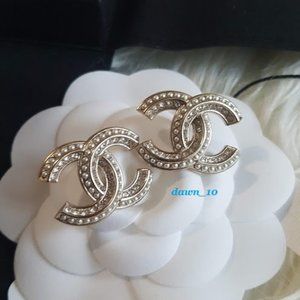 Chanel XL Pearl Crystal CC Earrings, Gold